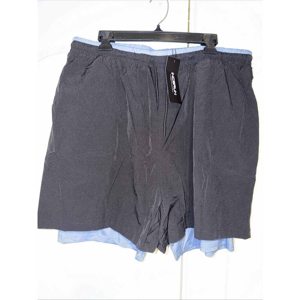 Incerun Mens 2 In 1 Walking Shorts Quick Dry Athletic Shorts Lined Black 2XL NWT